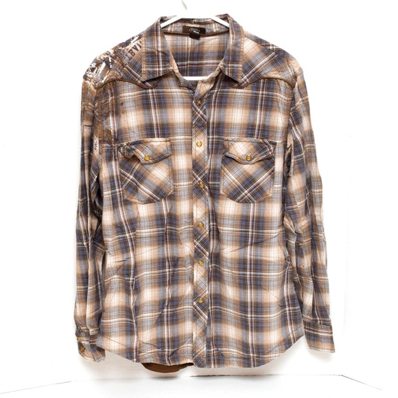 Arizona Jean Company Other - Arizona Shirt Mens Medium Brown Plaid Pearl Snap